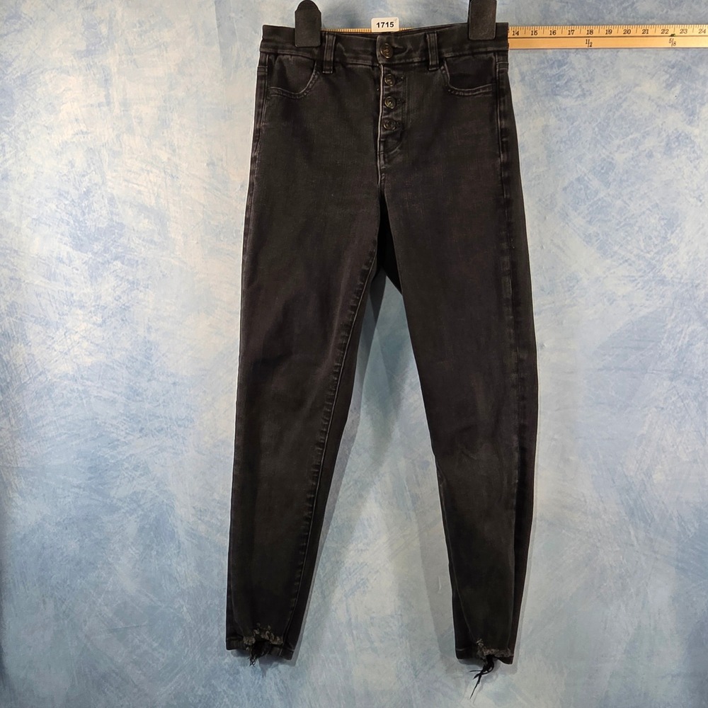 American Eagle The Dream Jean High Waisted Button Fly Skinny‎ Black Denim 4 R